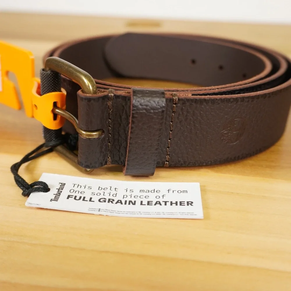 NEW Timberland‎ Belt Mens XL 42/44 Brown Full Grain Leather Solid Brass Buckle